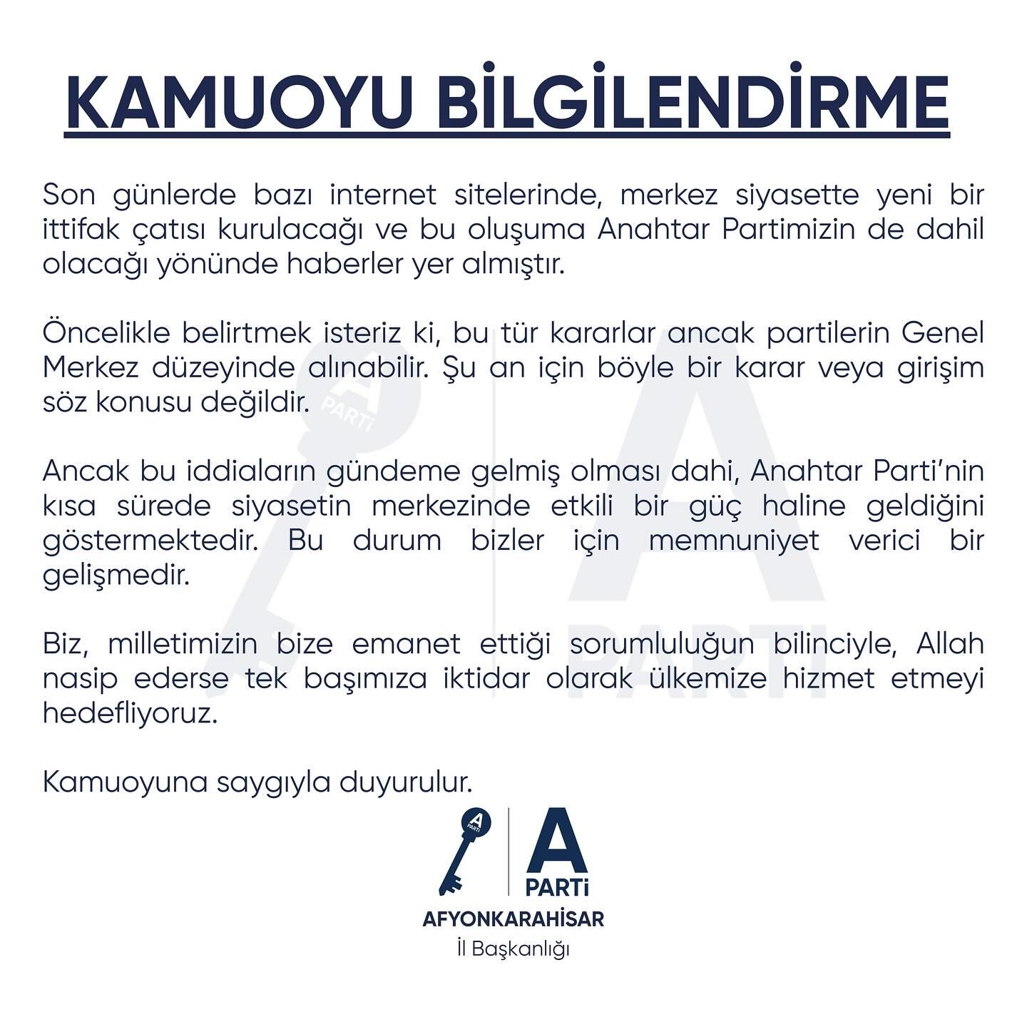 Anahtar Parti’den İttifak İddialarına Dair Açıklama